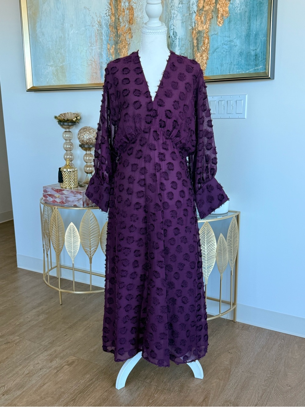 Women's Deep Purple Textured Long Sleeve Dress